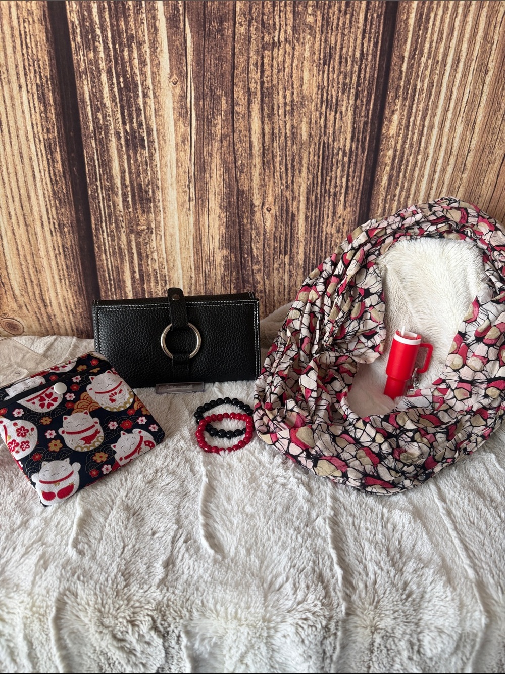 Floral Infinity Scarf in Red, Black and Cream - Bundle